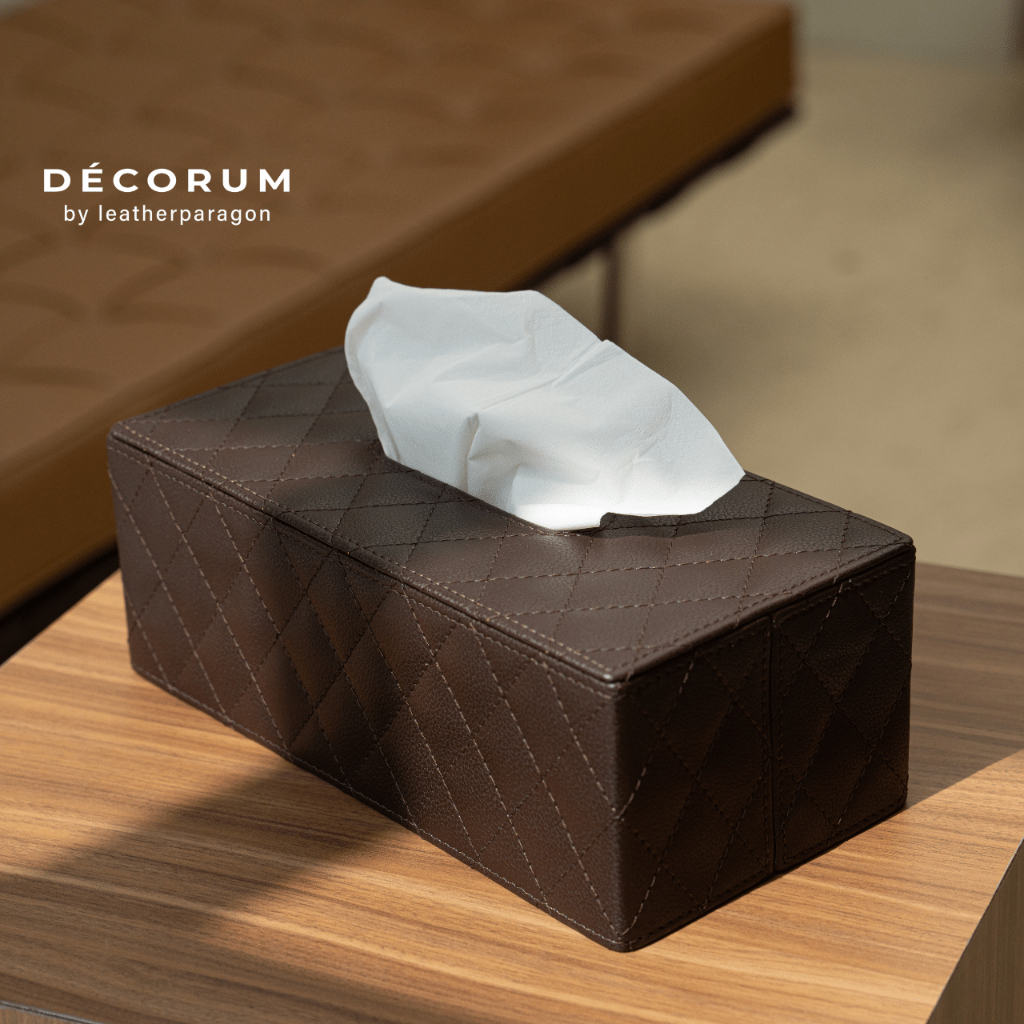 Decorum - Tissue Box with Checkered Pattern - กล่องหนังใส่ทิชชู่ ลายตาราง ตกแต่งบ้าน โรงแรม
