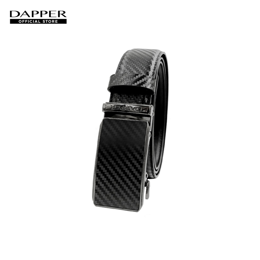 DAPPER เข็มขัดหนังแท้ ปรับสายได้ Carbon Fiber Ratchet Belt สีดำ (BBC/BK/1951AG3)
