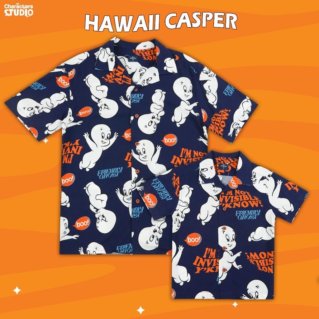 Universal Studios Men&Boy Casper Hawaii T-Shirt - เสื้อเชิ้ต ฮาวาย ผู้ชาย ผ้าไหมอิตาลีสวมใส่สบาย