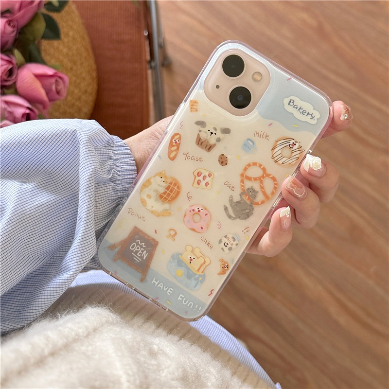 เคสลายเบเกอรี่สีครีมฟ้า เคสไอโฟน พร้อมส่ง เคสสำหรับ IPHONE CASE 13-17PROMAX