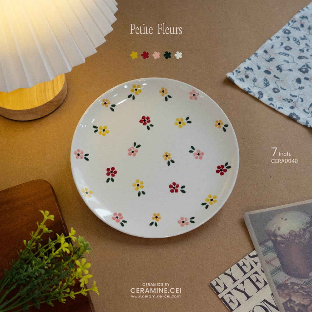Petite Fleurs จานเค้ก จานเค้ก ลายน่ารัก ขนาด 7นิ้ว Hand painted