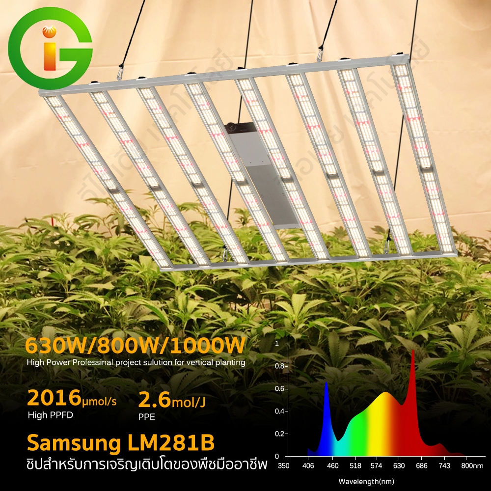 รับประกัน ไฟปลูกต้นไม้ grow light SAMSUNG LM281B UV IR โรงเรือนปลูกต้นไม้ 630W/800W/1000W กัน้ำได้ ขนาดใหญ่  สำหรับต้นไม