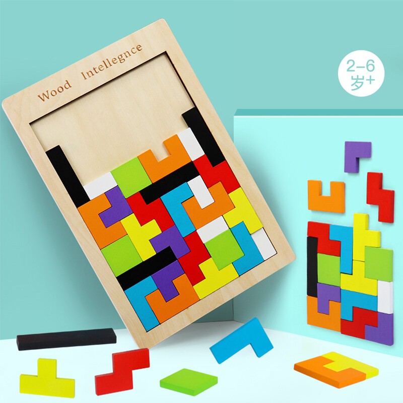 เกมปริศนา Tetris ไม้ของเล่นเพื่อการศึกษาสำหรับเด็ก