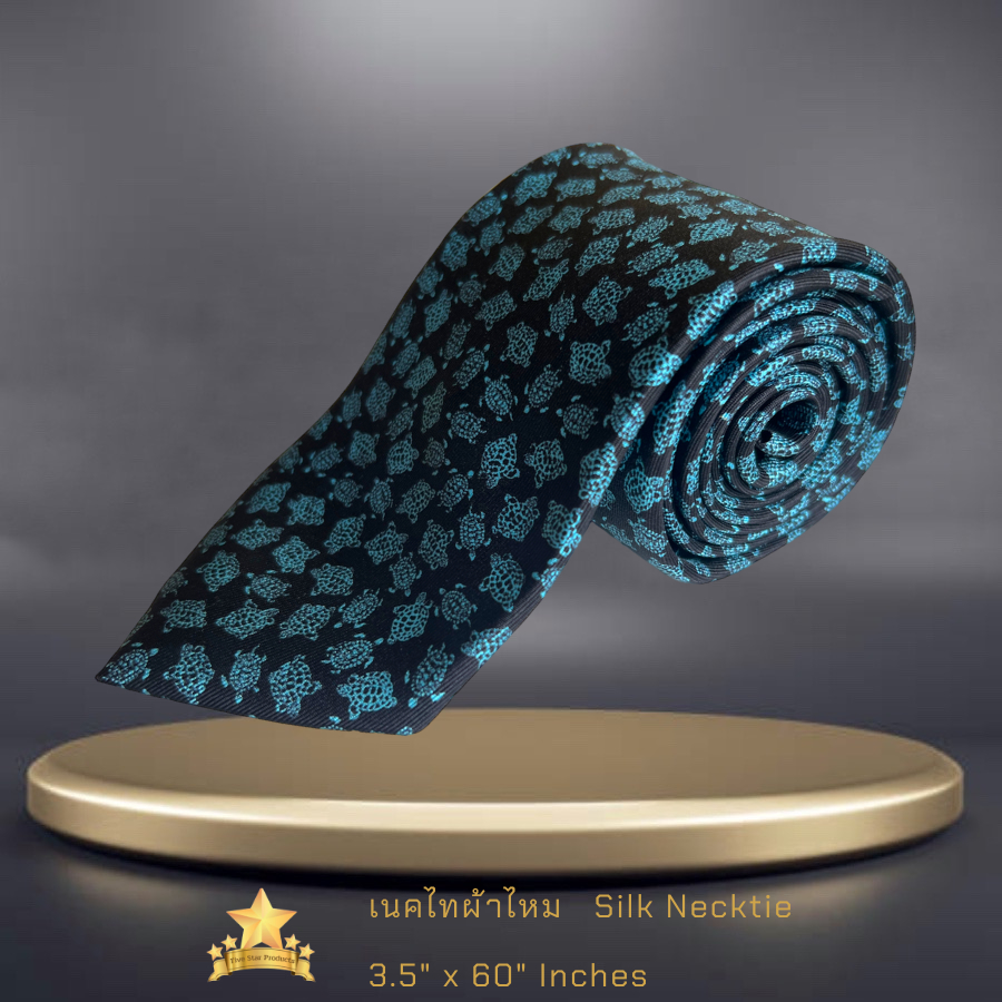 เนคไทผ้าไหม  Silk necktie printed ลายเต่า- จิม ทอมป์สัน - Jim Thompson