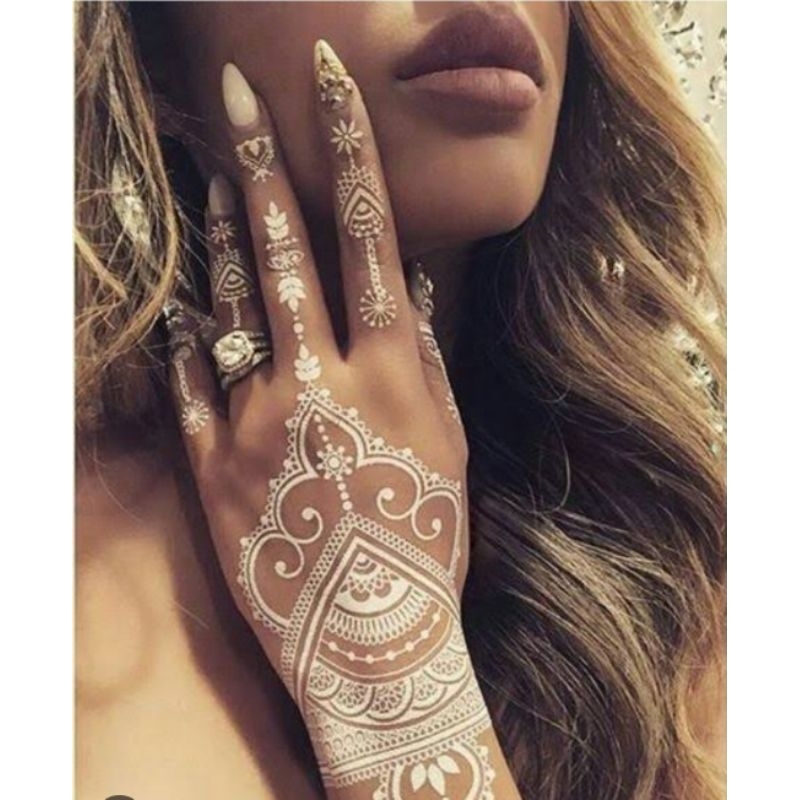 รอยสักชั่วคราวสีขาวเฮนน่า white henna temporary tattoo body paint