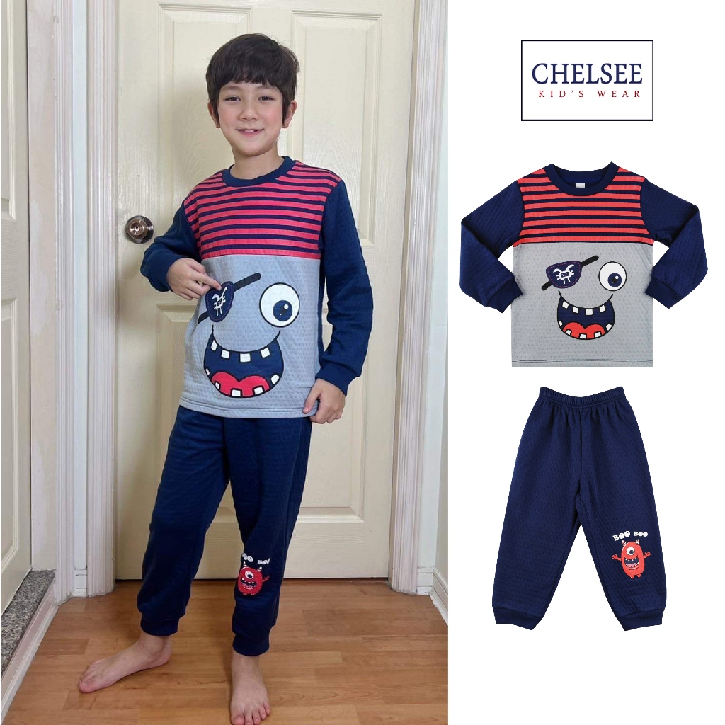 NEW !!! Chelsee ชุดนอนแขนยาว เด็กผู้ชาย รุ่น 127955 ลายโจรสลัด อายุ 2-12 ปี ผ้าแซนวิช 100%Cotton+Poly ผ้านุ่ม ชุดนอนเด็ก