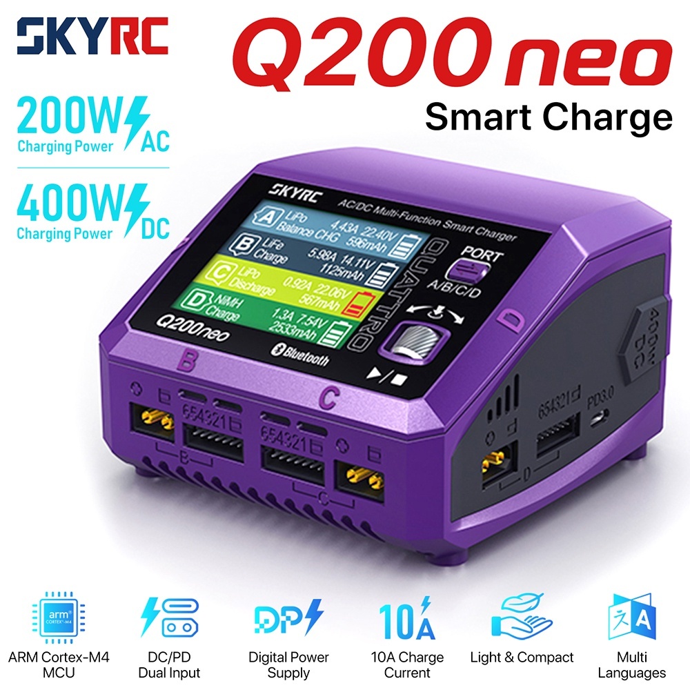 🎉ของแท้ ส่งจากไทย🎉 Skyrc Q200neo ที่ชาร์จแบตเตอรี่ลิโป้ 400W (4ช่องx100W) สําหรับ 1-6S LiPo/LiHV/LiF