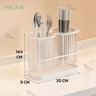 NJCAR H564 ที่ใส่ตะเกียบ เก็บช้อน ส้อม ติดผนังได้ ไม่ต้องเจาะ พร้อมถาดรองน้ำด้านล่าง