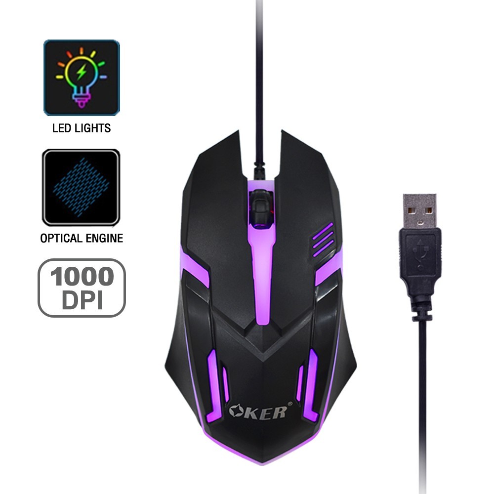 OKER MOUSE OPTICAL สาย USB/ไฟLED เมาส์3ปุ่ม ความเร็ว1,000DPI(รุ่นOP-167)