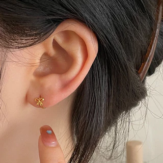Suwann.na ต่างหู ต่างหูเงินแท้ ต่างหูห่วง ห่วงโบว์ สีเงิน, ทอง 6mm