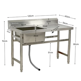 ซิงค์ล้างจานสแตนเลส พร้อมที่คว่ำจาน อ่างล้างจาน 1 หลุมซ้าย 120x60x80ซม Single Bowl Kitchen Sink // SK120-60-ST256L