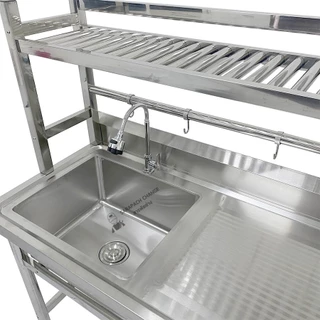 ซิงค์ล้างจานสแตนเลส พร้อมที่คว่ำจาน อ่างล้างจาน 1 หลุมซ้าย 120x60x80ซม Single Bowl Kitchen Sink // SK120-60-ST256L