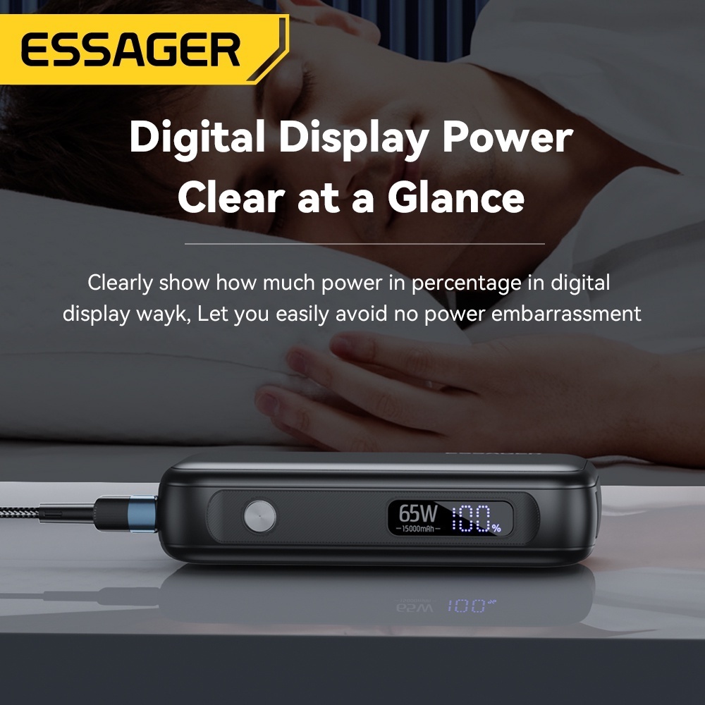 Essager พาวเวอร์แบงค์ 15000mAh 65w พร้อมสายเคเบิล ชาร์จเร็ว สองทาง รองรับ samsung 45w IP 29w สําหรับ PD3.0 PPS QC 4.0 - รูปที่ 3