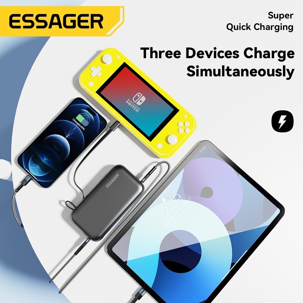 Essager พาวเวอร์แบงค์ 15000mAh 65w พร้อมสายเคเบิล ชาร์จเร็ว สองทาง รองรับ samsung 45w IP 29w สําหรับ PD3.0 PPS QC 4.0 - รูปที่ 4