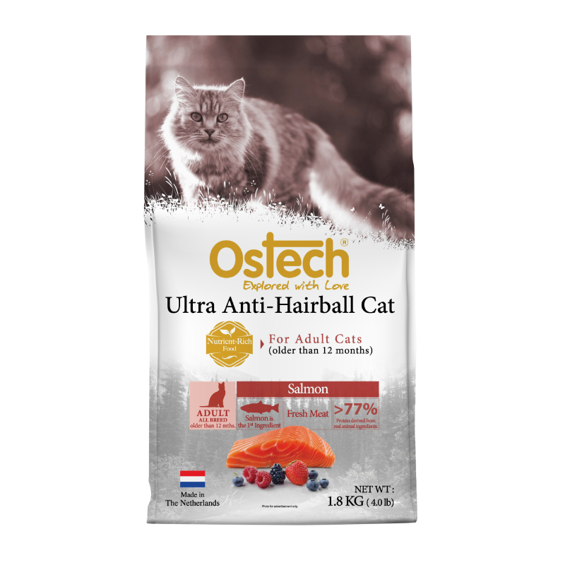 (1 แถม 1) (Exp.2025/02) ออสเทค อัลตร้า อาหารเม็ดแมว แอนติแฮร์บอล สูตรแซลมอน 1.8 kg