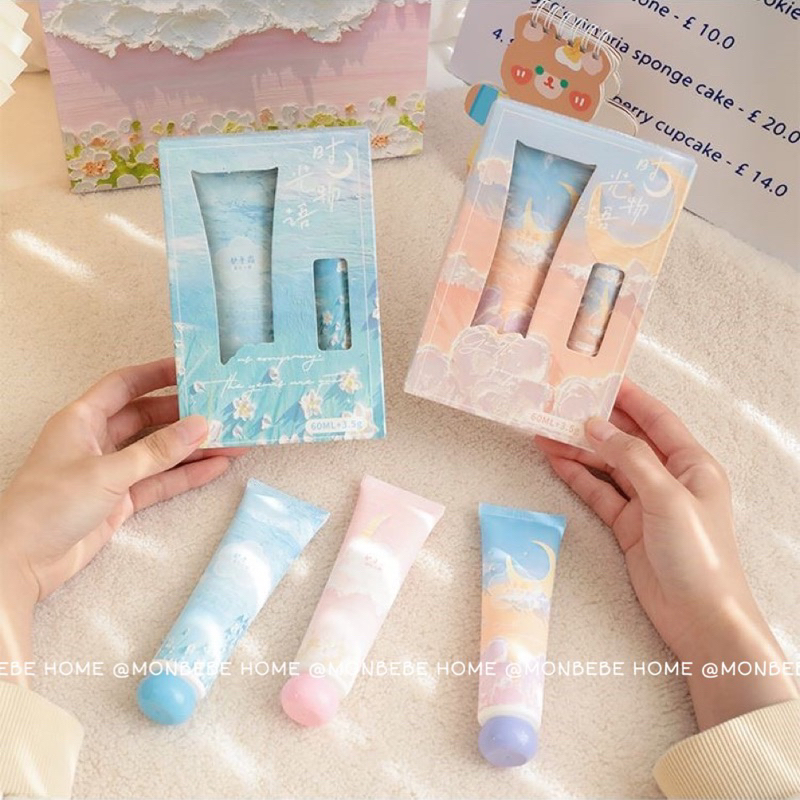 พร้อมส่ง ครีมทามือ ครีมทามือ+ลิปบาล์มชุดของขวัญ กลิ่นพีช🍑 สำหรับทามือ ให้นุ่ม เนียน ครีมทามืออร์แกนิค แพคเกจของขว
