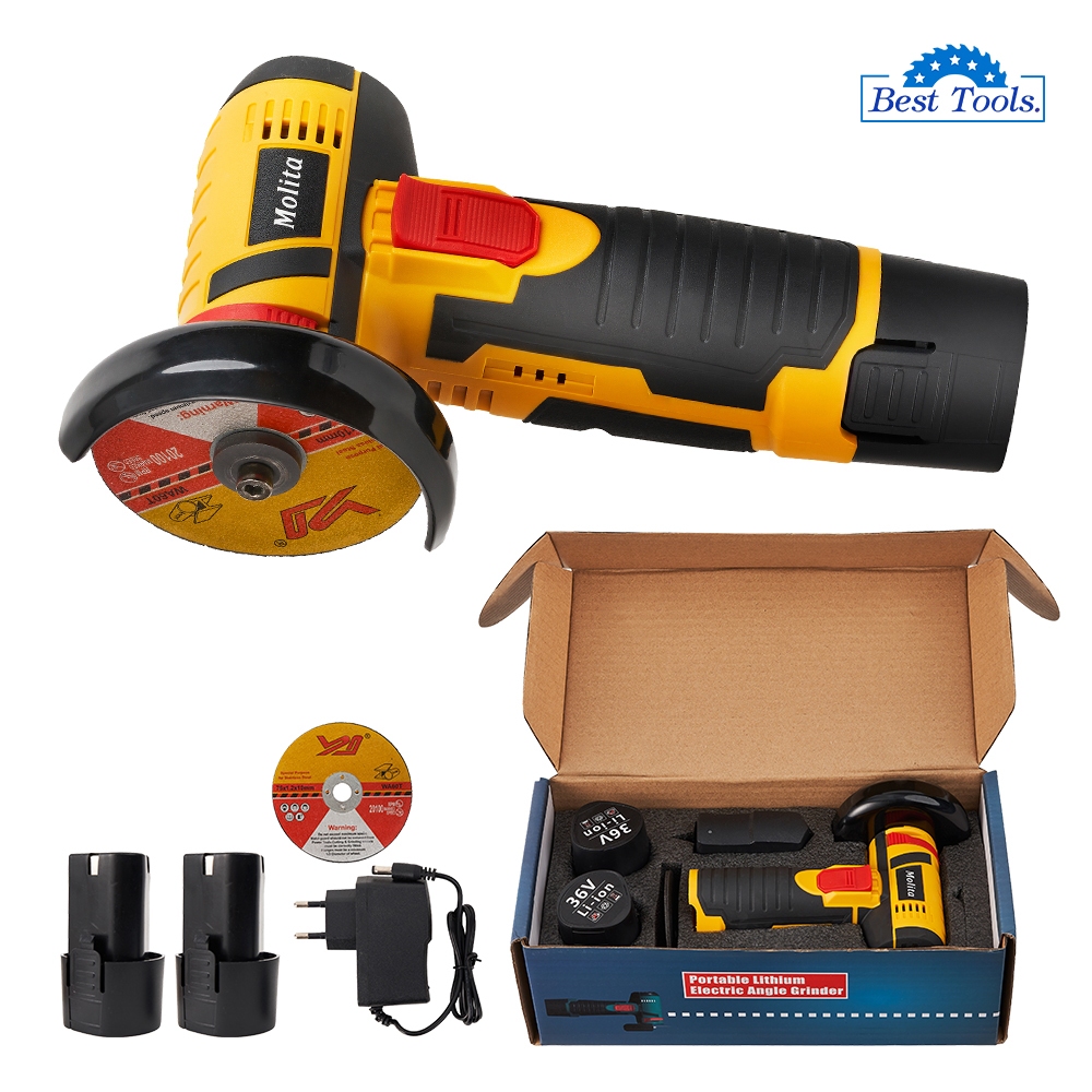 MOLITA เครื่องเจียร์ไร้สาย 12V เครื่องเจียร์ แบตเตอรี่ 2ก้อน ลูกหมู 3 นิ้ว หินเจียร์ เครื่องเจียร์ไฟฟ้า สีเหลือง