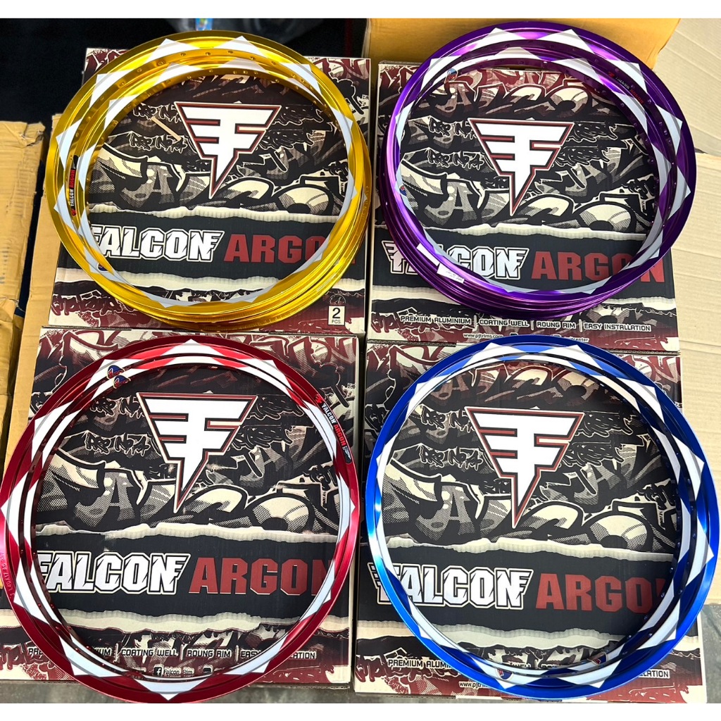 วงล้อ Falcon Argon 17-1.40 จตุคามทราย  มี 4 สีให้เลือก สีทอง ,สีแดง, สีม่วง ,สีน้ำเงิน **ราคาต่อคู่** – โปรปัง