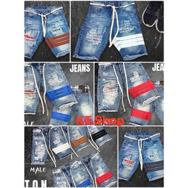 พร้อมส่ง กางเกงยืนขาสั้นผู้ชาย&ผู้หญิงลายแถบโฮเอ้ม ยืนฟอกแถบแถมฟรีเชือก1เส้น