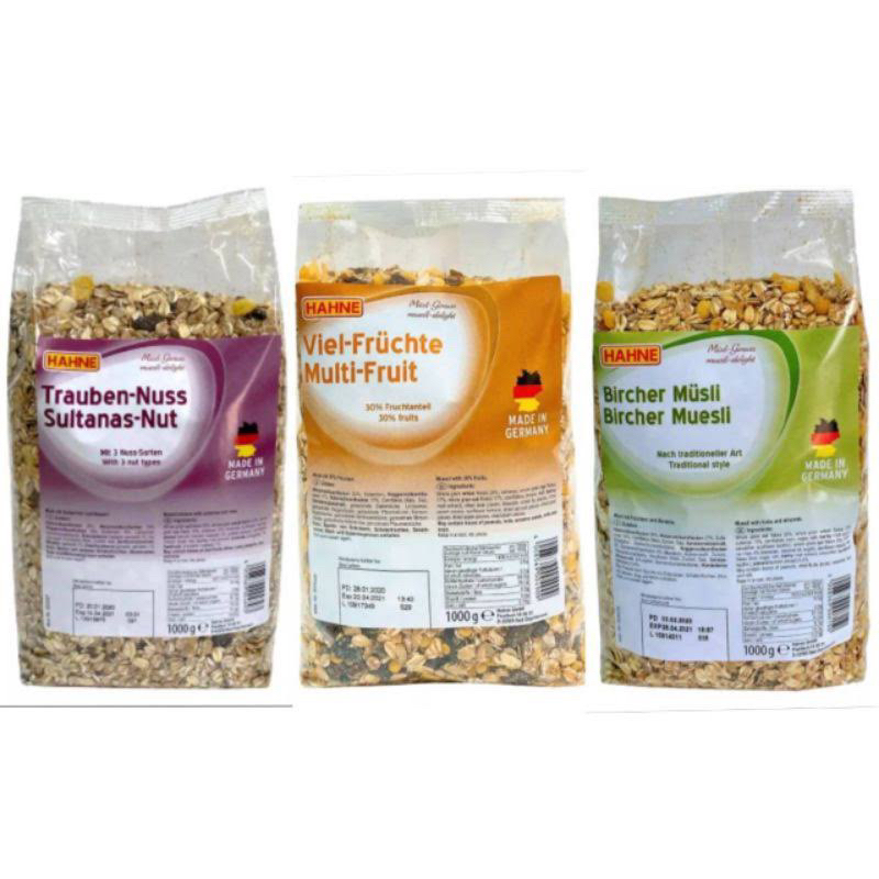 W/F/T สินค้าเยอรมัน🇩🇪Hahne muesli 1kg. มูสลี่ ไม่มีน้ำตาล /ลูกเกด ถั่ว/สวิสมูสลี่