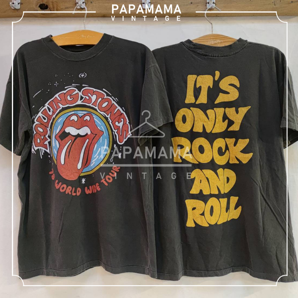 [ ROLLING STONES ] '78 World Wide Tour IT'S ONLY ROCK AND ROLL Bio washed เสื้อวงร๊อกทัวร์ วินเทจ papamama vintage shirt