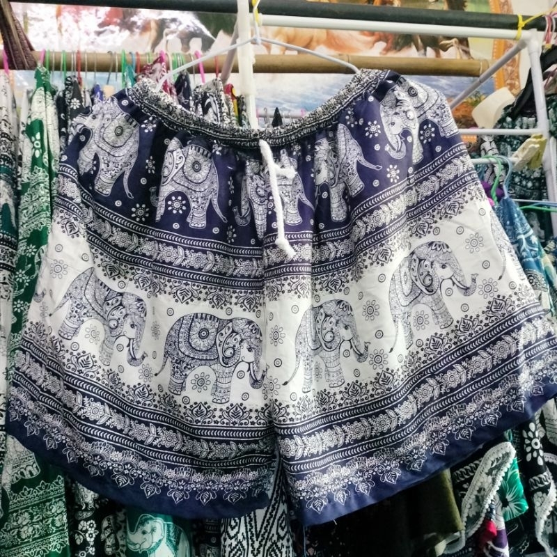 กางเกงขาสั้น ลายช้าง ไซส์ใหญ่ มีเขือกรูด