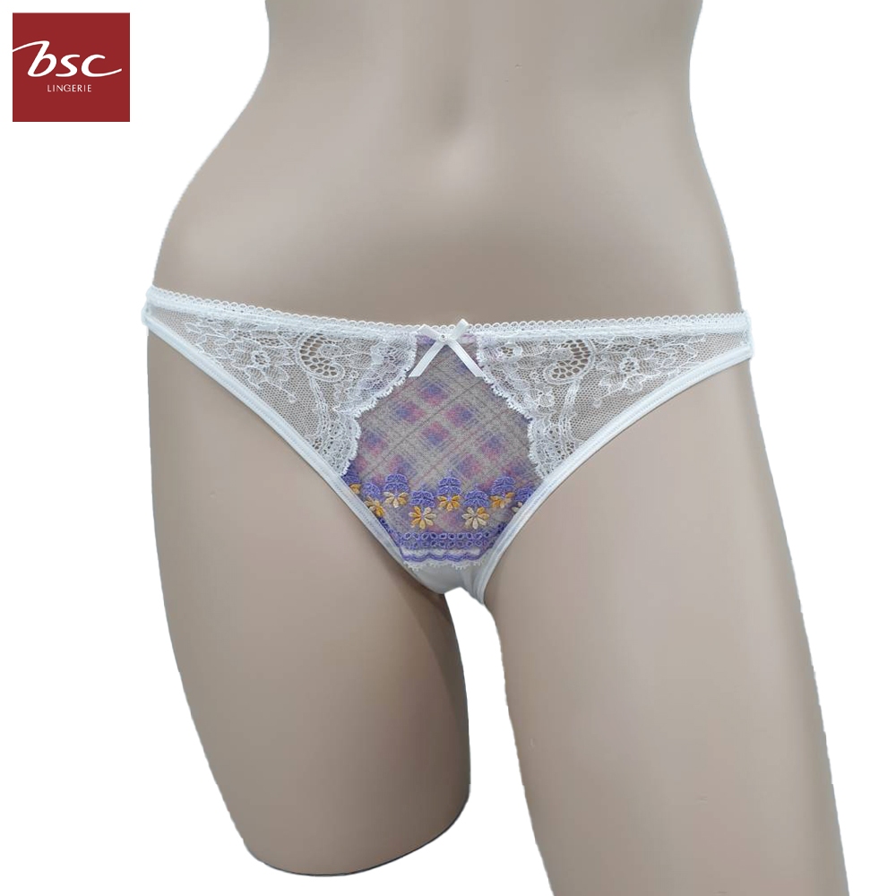 BSC กางเกงในแบรนด์ดัง เกรดA ทรง BIKINIแต่งผ้าซาตินยืด และผ้าพลีท ตาข่ายลายไขว้ด้านหลัง รุ่นSU0090(SE6U94) IV7
