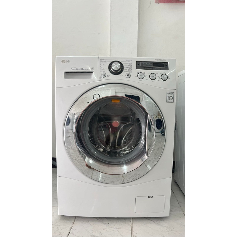 เครื่องซักผ้าฝาหน้า LG ขนาด 8กิโล มือสองพร้อมใช้งานได้ปกติ ล้างถังเรียบร้อย แถมฟรีอุปกรณ์