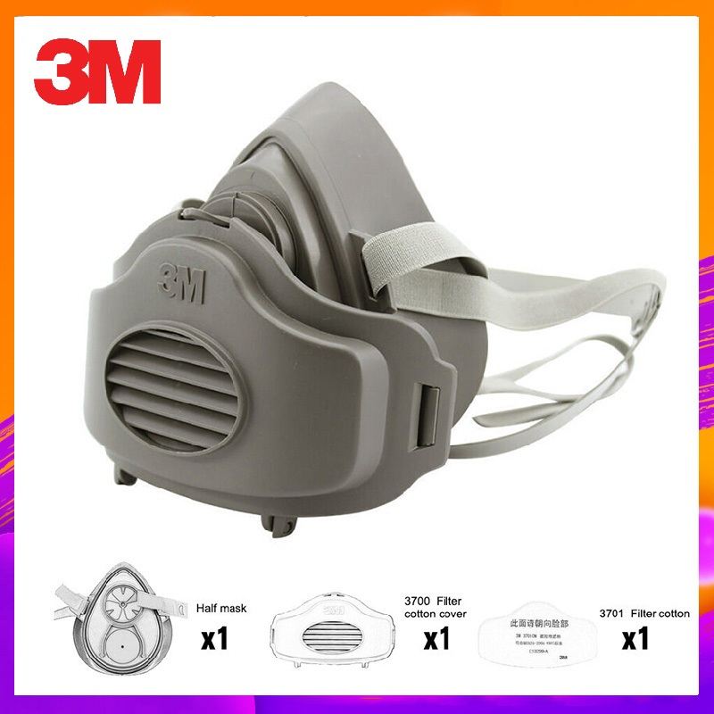 3M 3200+3700+3701 หน้ากากกันฝุ่น หน้ากากป้องกันฝุ่นอุตสาหกรรมและหมอกควัน KN95 ป้องกันฝุ่นบด ตกแต่งเห