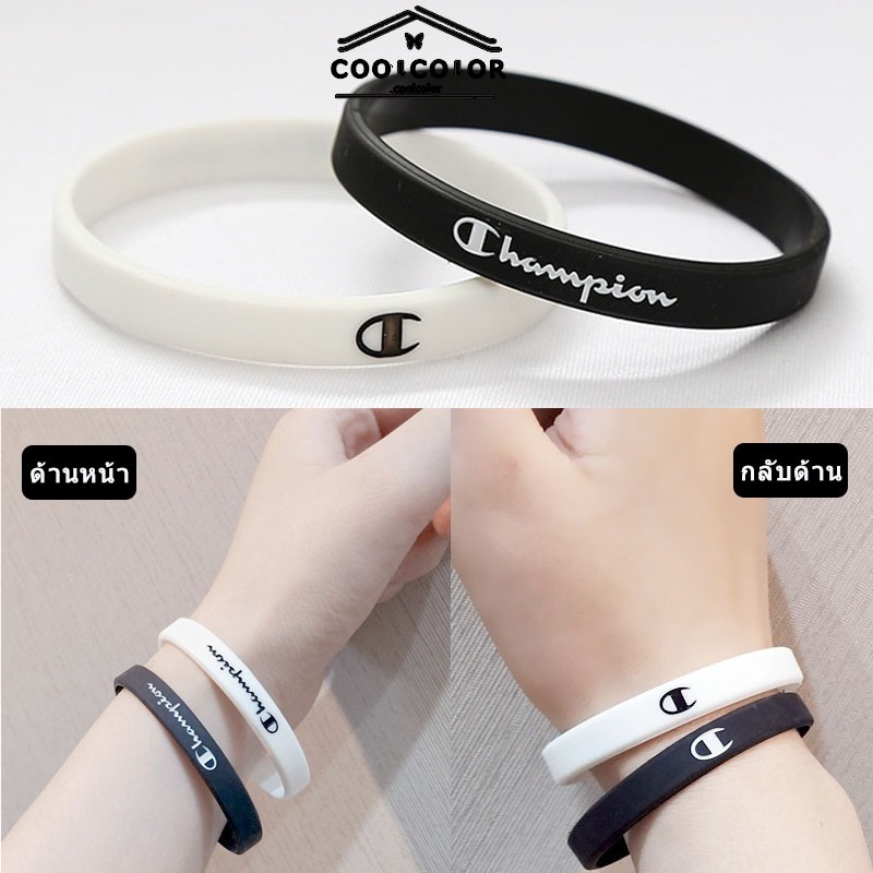 COD💖Champion สร้อยข้อมือยางคู่รักกีฬาขาวดำตัวอักษรเด็กชายเด็กผู้หญิงส่งเร็วจากไทย🚚