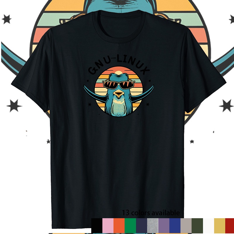 พร้อมข้อความ "Gnu/Linux" Vintage Men's T-Shirt 6 สี