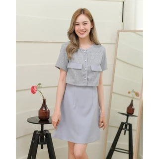 (XS-3XL) Zuzee dress - ชุดเดรสทำงาน ชุดทำงานผู้หญิง เดรสทูโทน ตัดต่อผ้าทวีดสวยหรูดูแพง - CRAYONBRAND