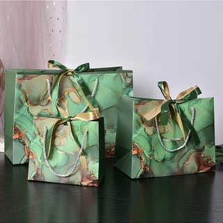 พร้อมส่ง ขายดี มี6โทนสี ถุงของขวัญ ลายหินอ่อน Marble หูหิ้วเชือก+ริบบิ้น ใส่ของขวัญ ผ้าขนหนู ของรับไหว้ ถุงรับไหว้