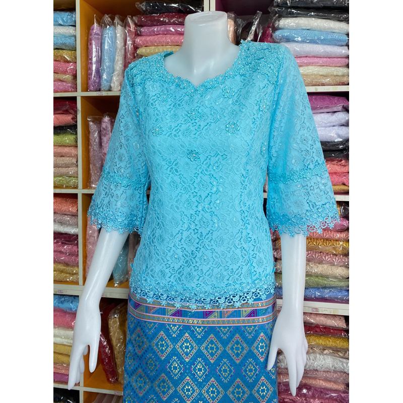 เสื้อลูกไม้ราเชลแขนสามส่วนซิปหลัง - รูปที่ 2