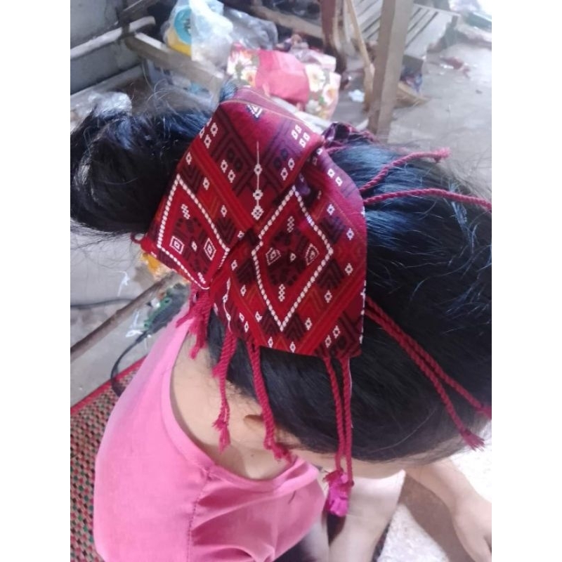 ผ้าแพรมนพิมพ์ลายแพรวาสีแดงผ้ามัดผมเกล้ารัดมวยผมผ้าโพกผม