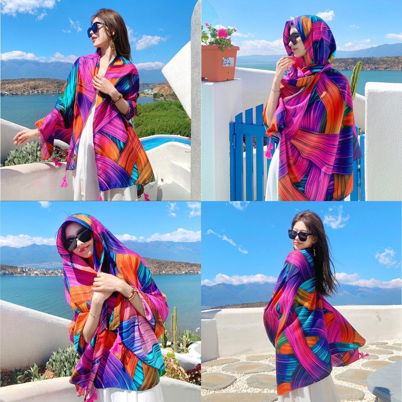 (ร้านส่ง) ผ้าคลุมไหล่โบฮีเมียน เนื้อผ้าแคสเมียร เนื้อผ้าหนานุ่ม เนื้อสบาย