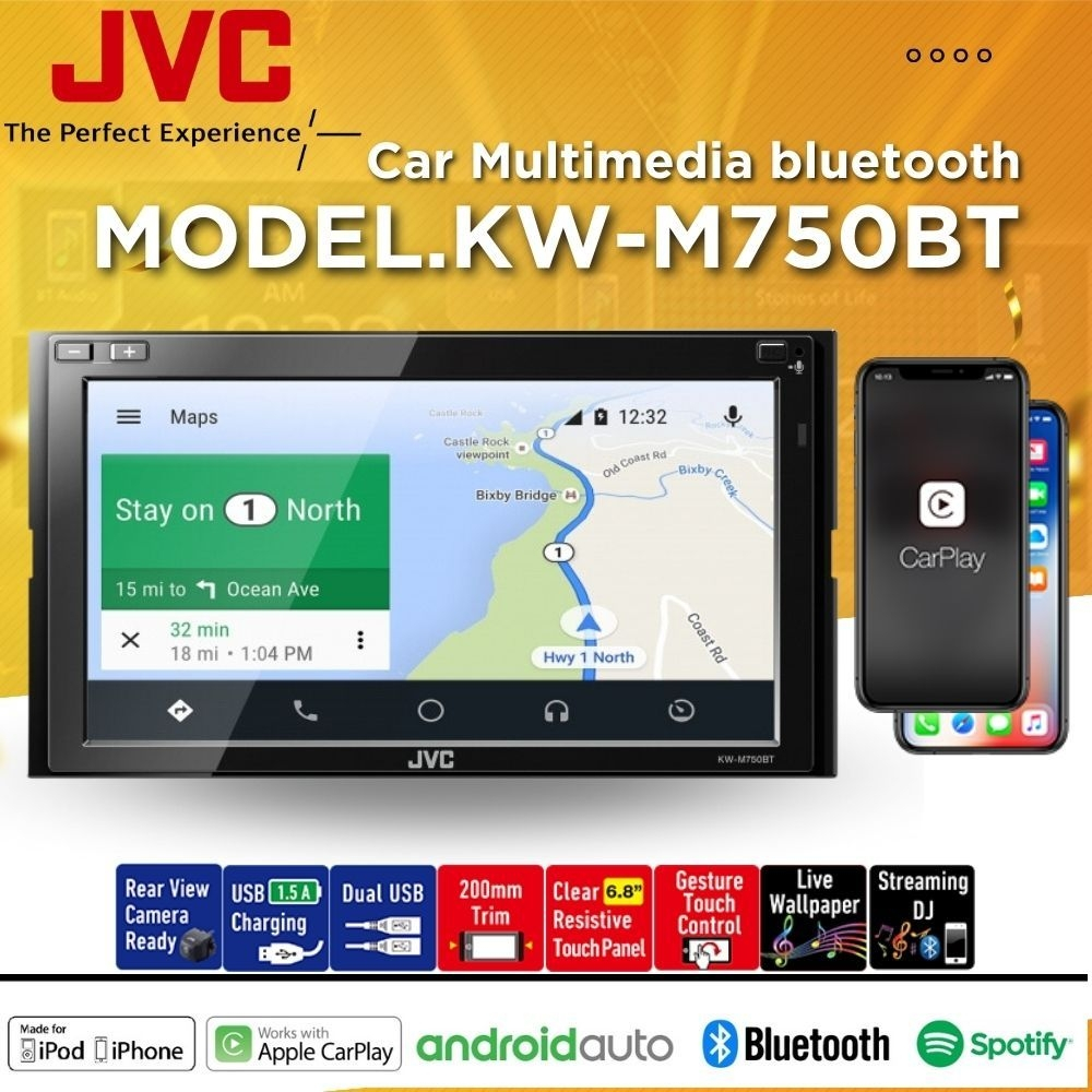 JVC KW-M750BT DVD 2DIN หน้าจอควบคุมระบบสัมผัสแบบ Clear Resistive ขนาด 6.8