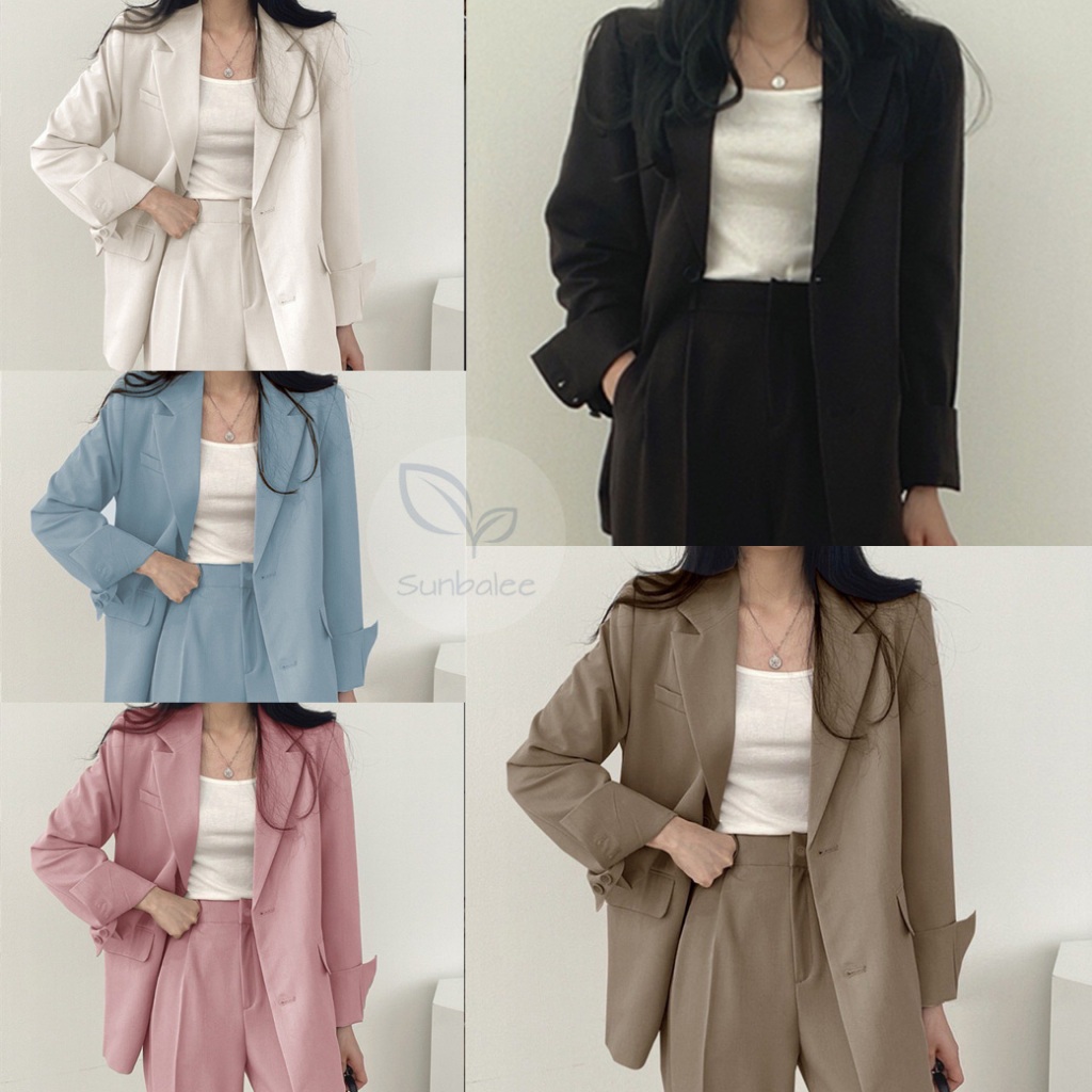 SUIT-5💙 เสื้อสูท เซ็ตเสื้อ+กางเกง เสื้อเบลเซอร์ คอปกสไตล์เกาหลี Blazers 5 สี 💙SUNBALEE