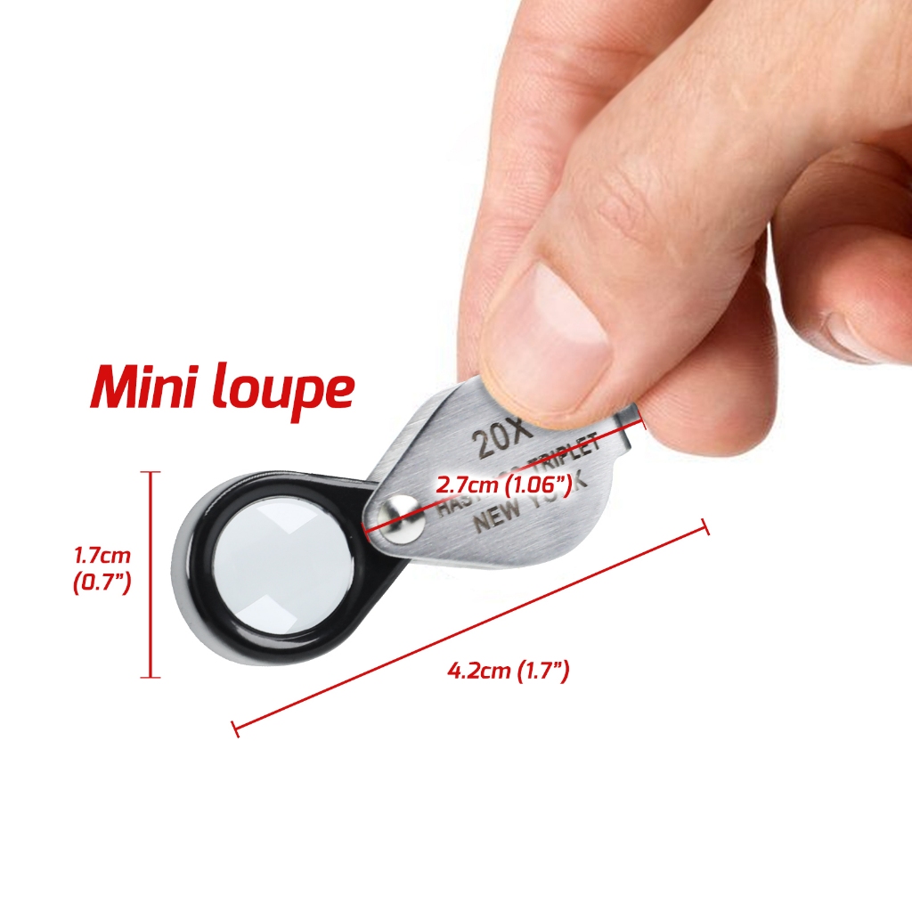 20x การขยาย Hasting เครื่องประดับ MINI Loupe แก้วแสง Triplet เลนส์สแตนเลสสตีลพับกระเป๋าแว่นขยายเครื่องมือแสตมป์และเหรียญ Hobbyists ช่างซ่อมนาฬิกา