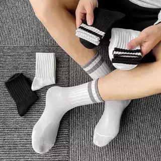 ผ้าฝ้าย ถุงเท้าผู้หญิง ระบายอากาศ สีพื้น ถุงเท้าผู้ชายลายทาง Solid Color Socks for Men Cute Socks for Women Cotton Socks