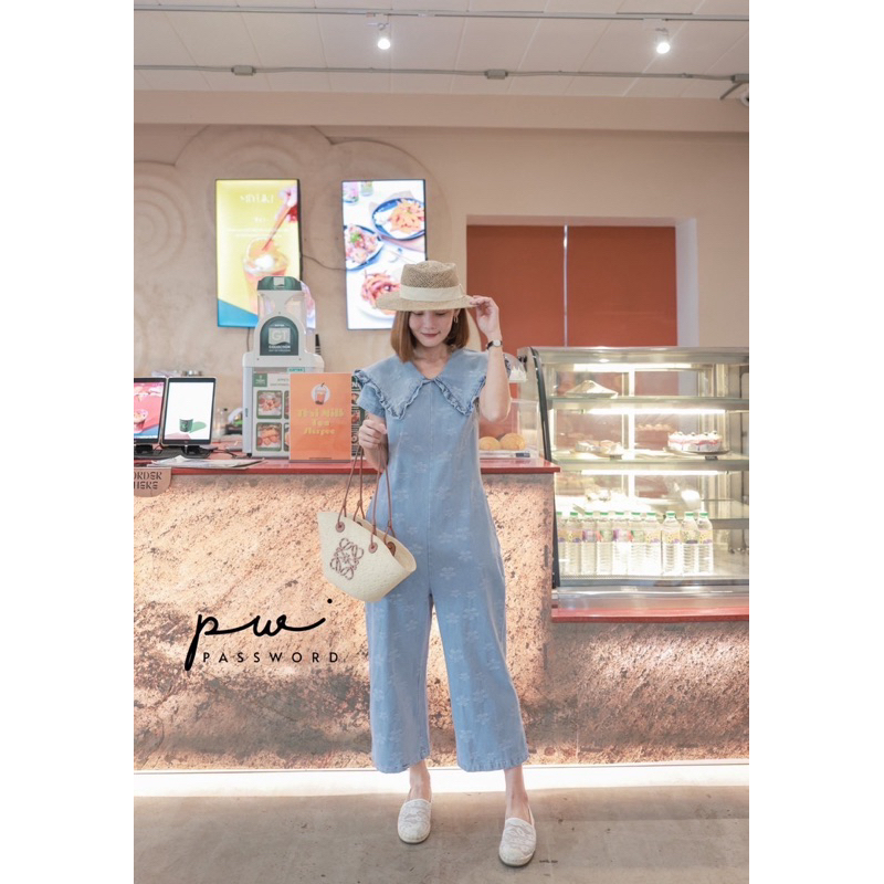 TF008 : จั๊มสูทยีนส์คอปกระบาย