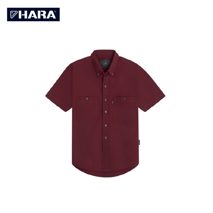 Hara เสื้อเชิ้ต Hara Classic สีแดงเลือดหมู สองกระเป๋าพร้อมกระดุมเหล็ก HMGS-901629 (เลือกไซส์ได้)