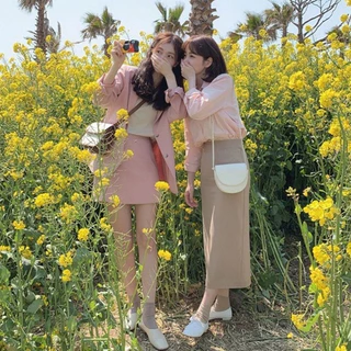 SUIT-04🌽สูทเกาหลี (แยกชิ้น) สูทแฟชั่น สีพื้น มีกระเป๋าหน้า แต่งกระดุม เบเซอร์สำหรับผู้หญิง 🌽