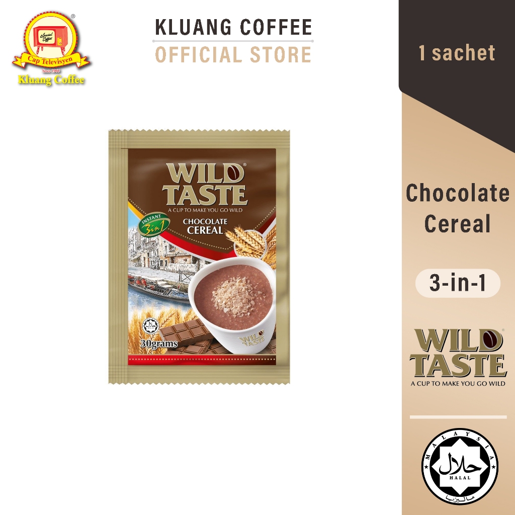 Kluang Wild Taste Chocolate Cereal 3 in 1 Instant Drink (1 sachet x 30gm) ช็อกโกแลตซีเรียล 3 อิน 1 เครื่องดื่มสำเร็จรูป