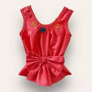 เสื้อคอกระเช้าเด็ก คอถัก รุ่นมีโบว์ ติดดอกไม้ สีสันสดใส ผ้านิ่ม สีไม่ตก