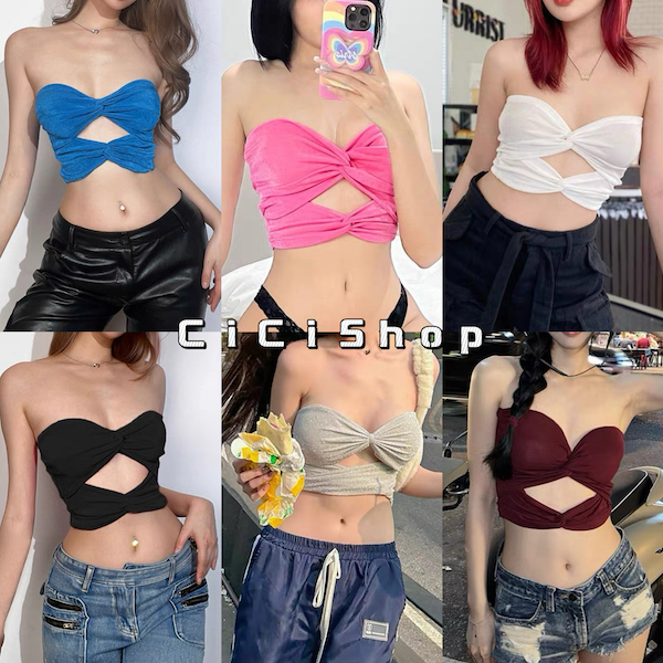 Cicishop(J857)เสื้อเกาะอก ทรงแซ่บมาก  ผ้านิ่มเด้ง เว้าข้างหน้า ใส่แล้วปังไม่ไหว สไตล์สายฝอ