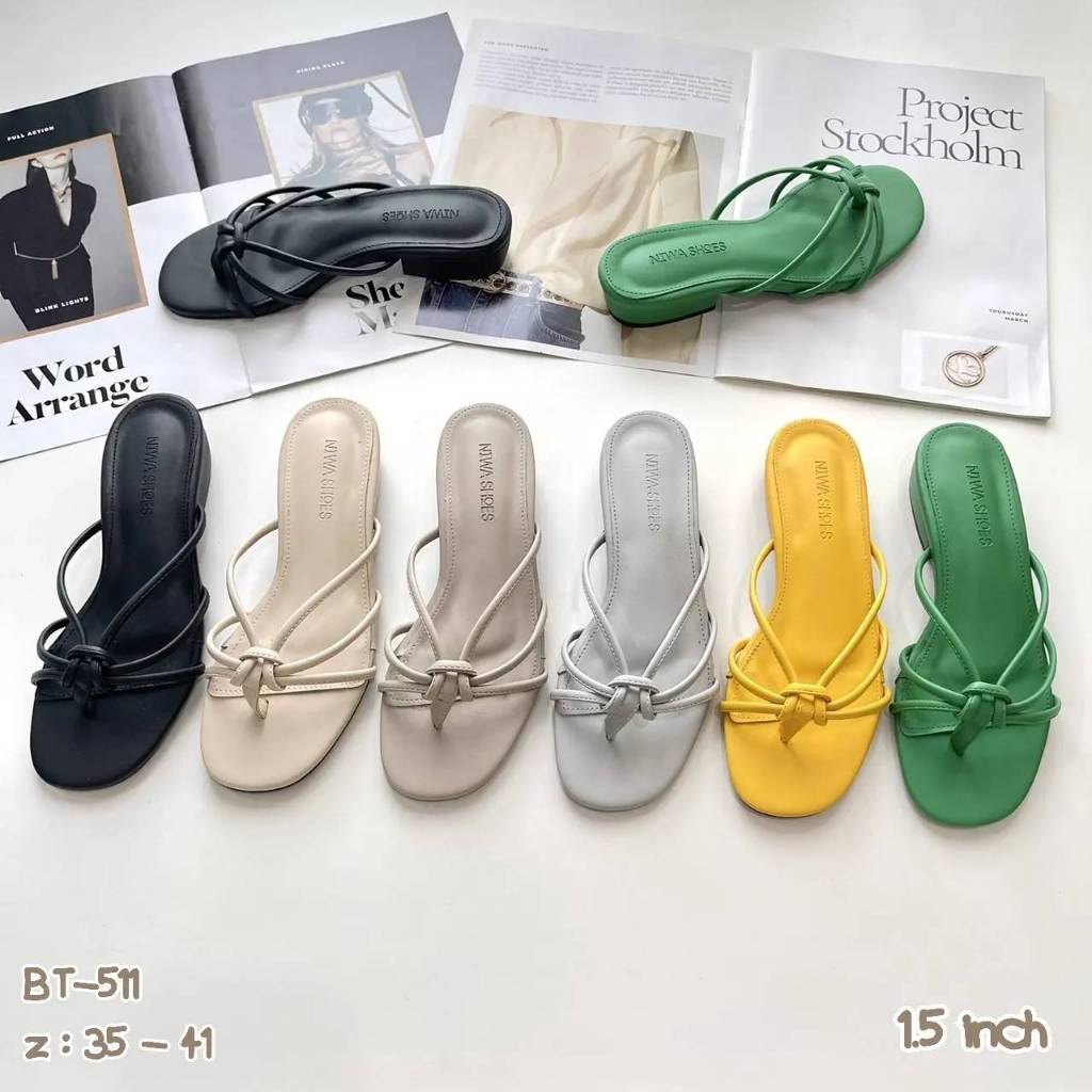 รองเท้าแตะ ดีไซน์ด้วยเส้นเล็กๆ ส้นสูง 1.5นิ้วค่ะ พร้อมส่งทุกสีเลยค่า รหัสสินค้า BT-511