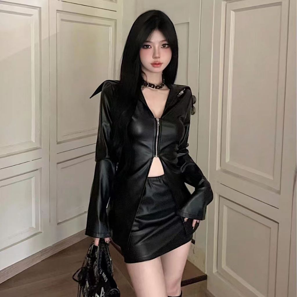 ชุดหัวรถจักรเครื่องหนัง PU ขั้นสูงแจ็คเก็ต Body Body+กระโปรง