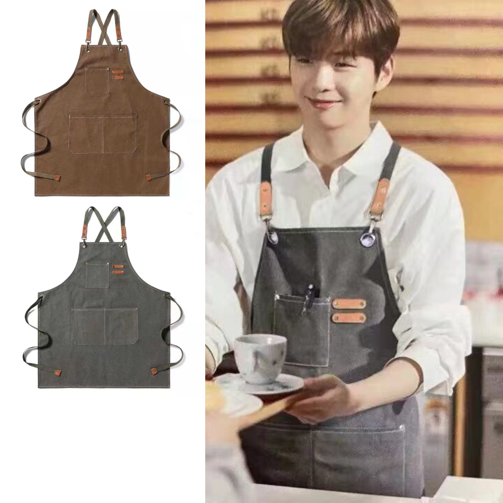 ผ้ากันเปื้อนทำอาหาร กันน้ำ Apron Cooking ผ้ากันเปื้อนร้านกาแฟ ผ้าแคนวาส