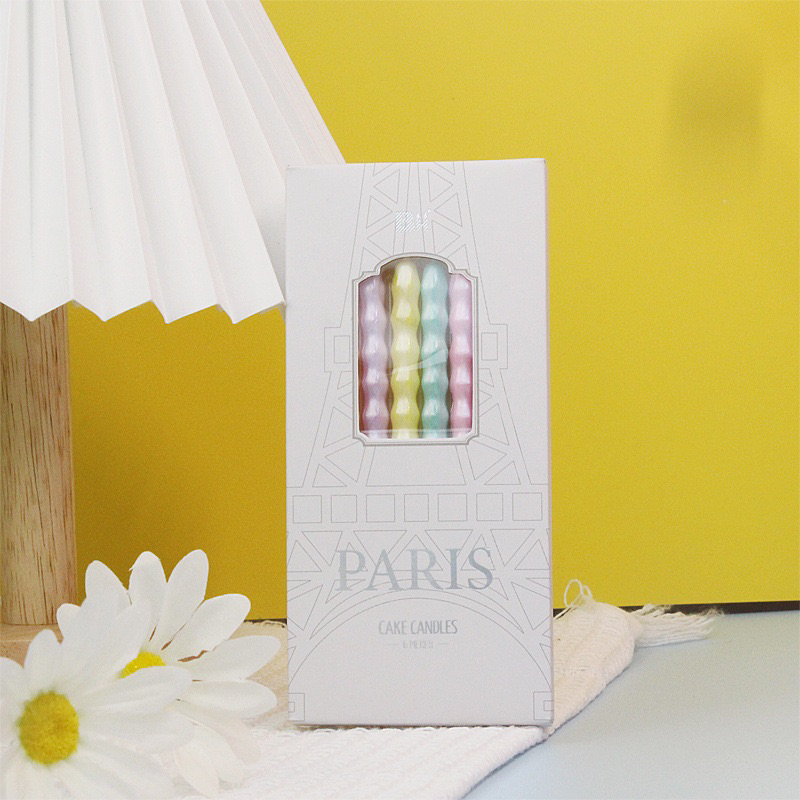 (ขายส่ง) เทียนเกลียว หนา เงาวาว เทียนวันเกิด เทียนแฟนซี ยกกล่อง  50 แพค/กล่อง (แพค 6 เล่ม) - รูปที่ 4